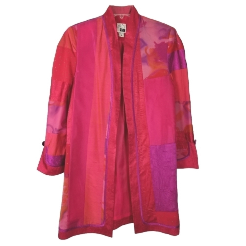 Jeanne Marc Vtg Multi Color Patchwork Duster Jacket Kimono Size XS 4/6 Artsy